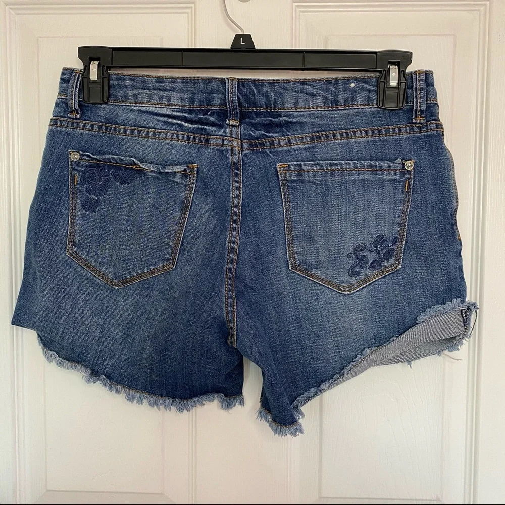 Embroidered Dark Blue Denim Shorts